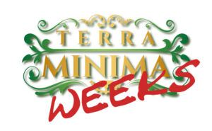 Logo TerraMinima auf weißem Hintergrund. Mit Rot quer rüber steht WEEKS.